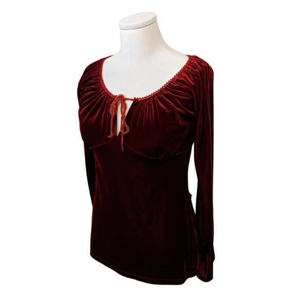 Vintage Y2K Red Velvet Babydoll Top Long Sleeve Witchy Whimsygoth Vamp Sz L - Picture 2 of 9